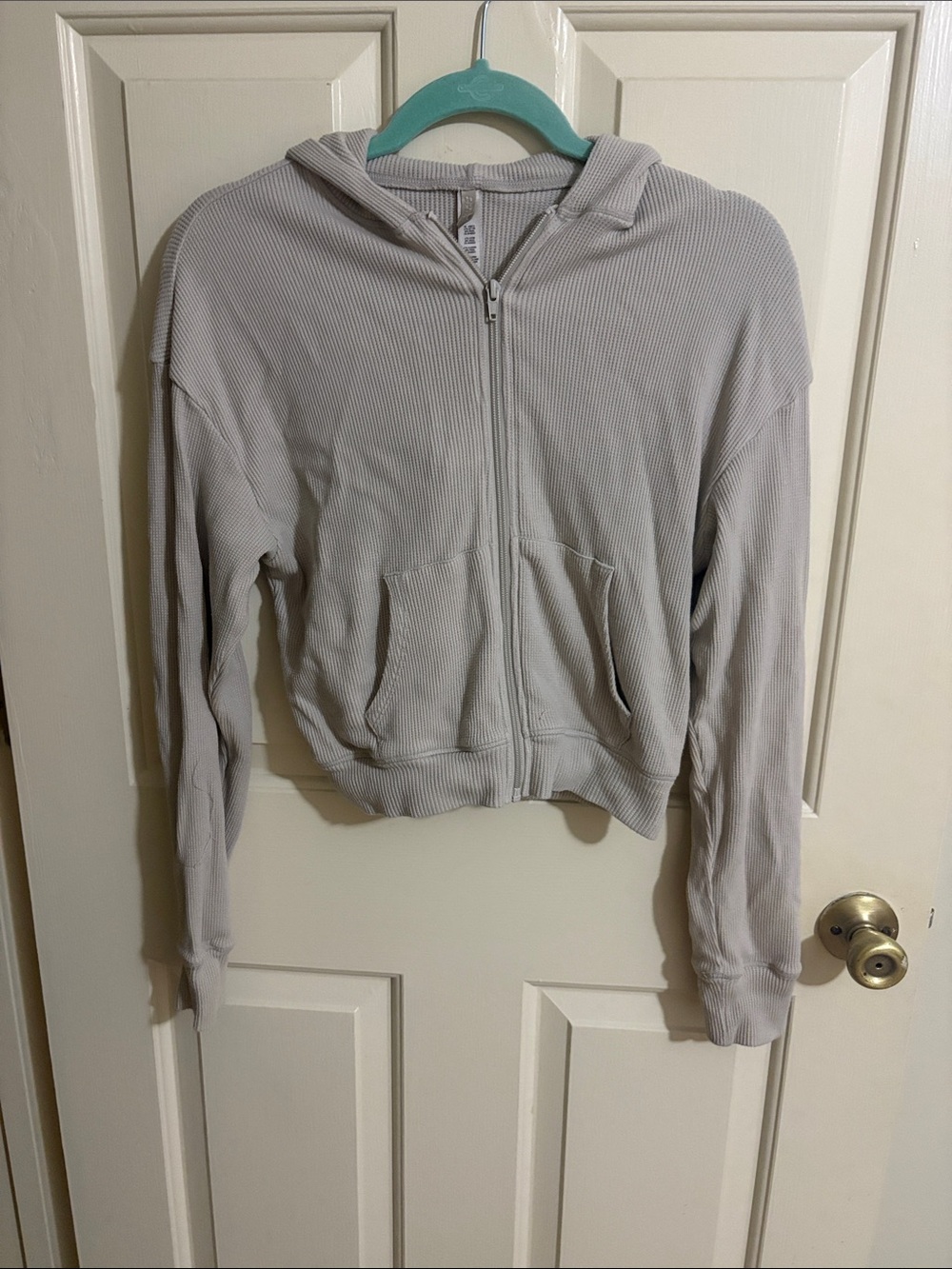 Skims Waffle Cropped Zipped Hoodie